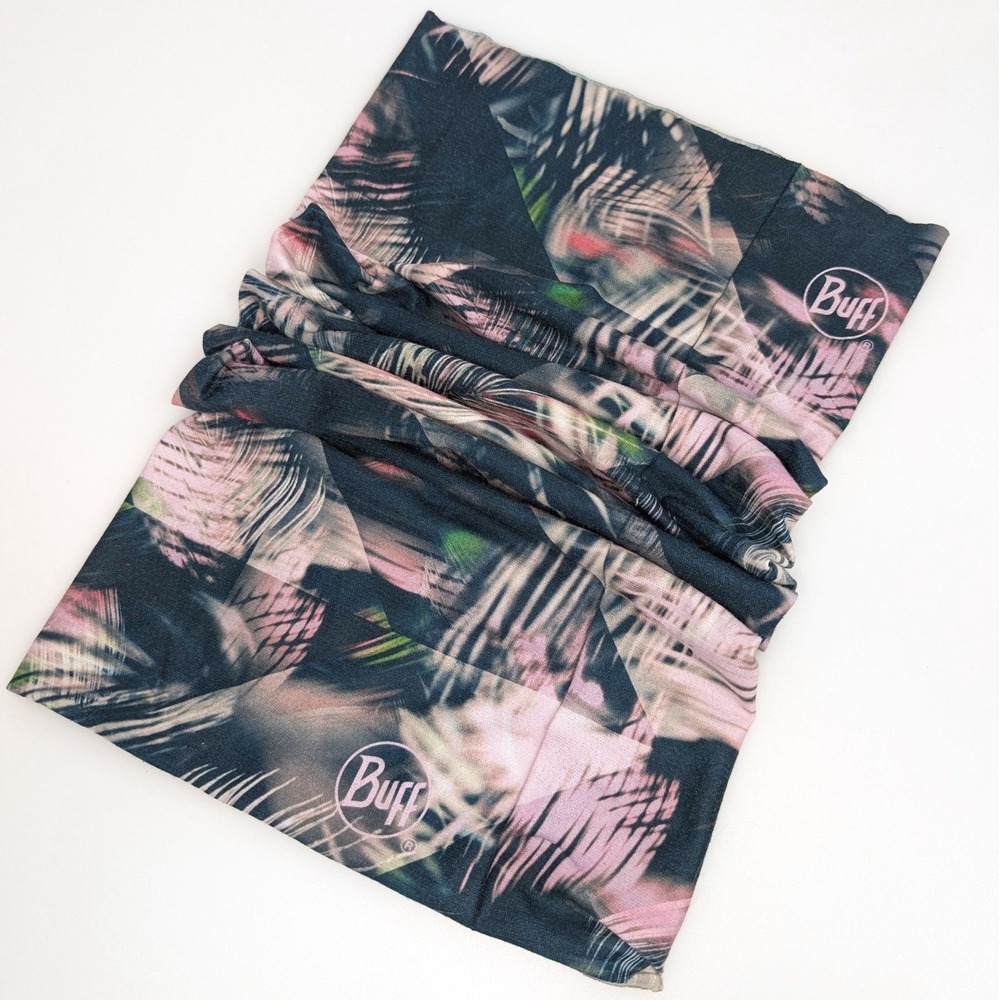 Buff Original Tropical Insect Shield Neckwear Pink Black Palm Leaf UPF 50 Gaiter